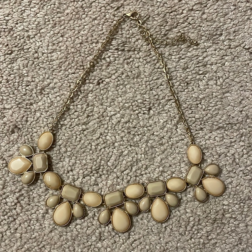 Gold and tan statement necklace. Adjustable chain. Smoke free home.